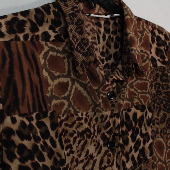 Susan Graver Shirt Women's Large Multicolor Long Sleeve Animal Print Patchwork - Picture 2 of 12